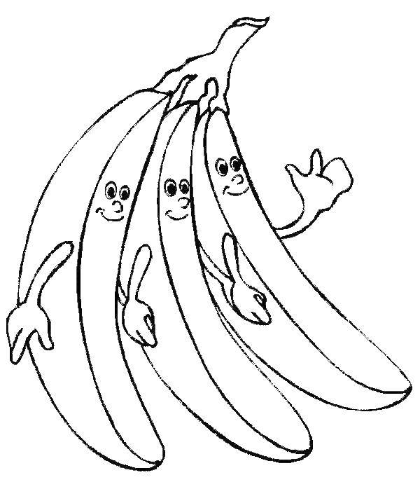 Розмальовки  Банани. Завантажити розмальовку фрукти, банани.  Роздрукувати ,банан,