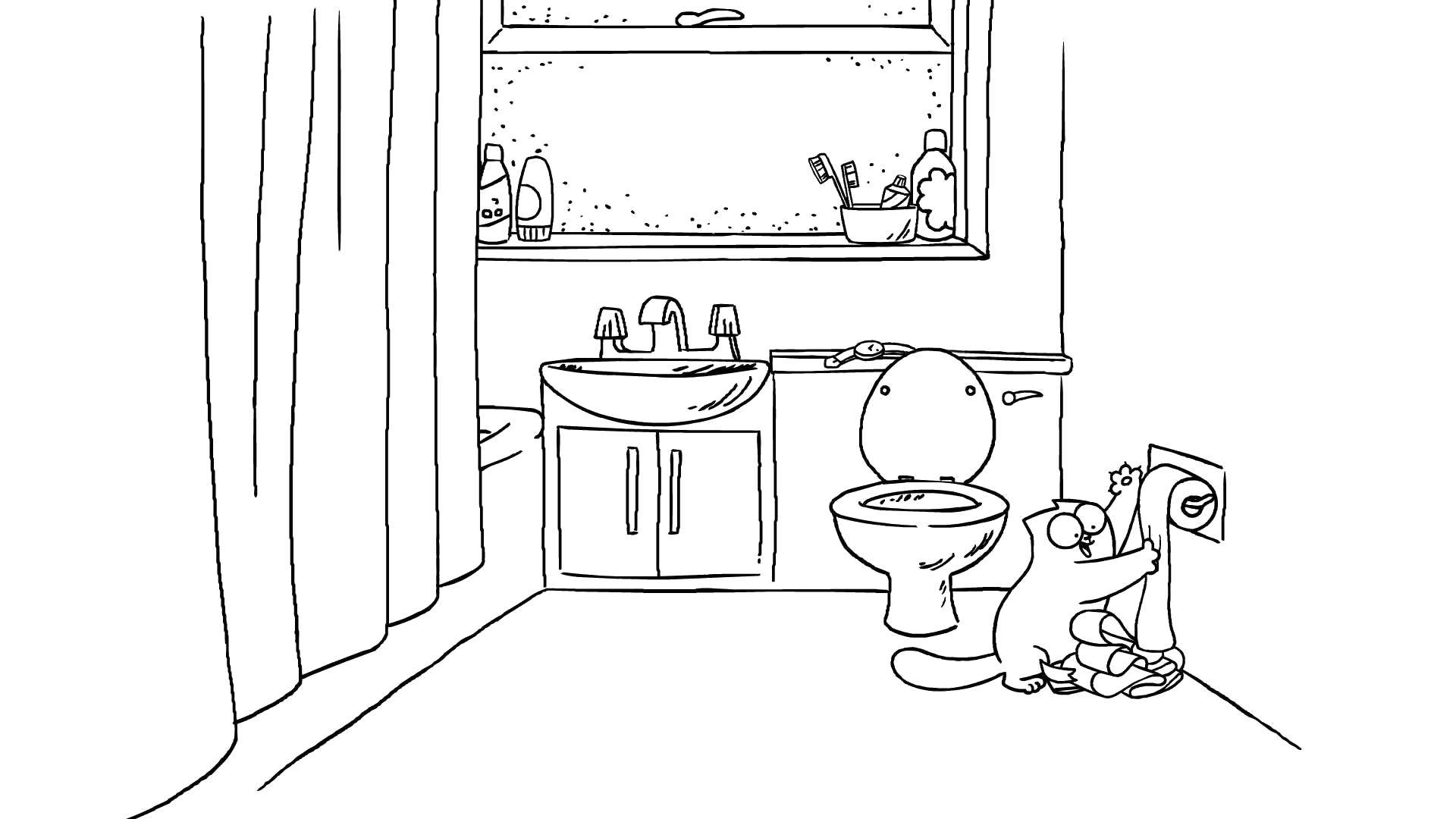 Coloring Кот играет с туалетной бумагой. Category кот саймона. Tags:  Персонаж из мультфильма.