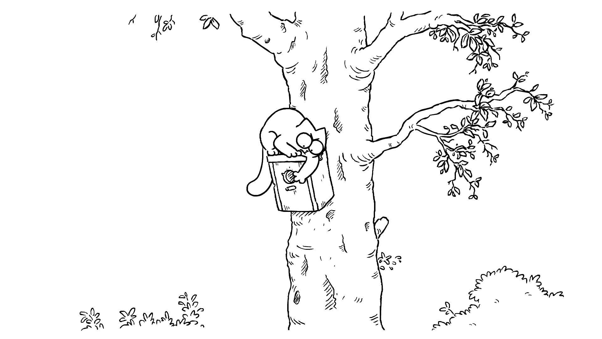 Кот на дереве рисунок карандашом