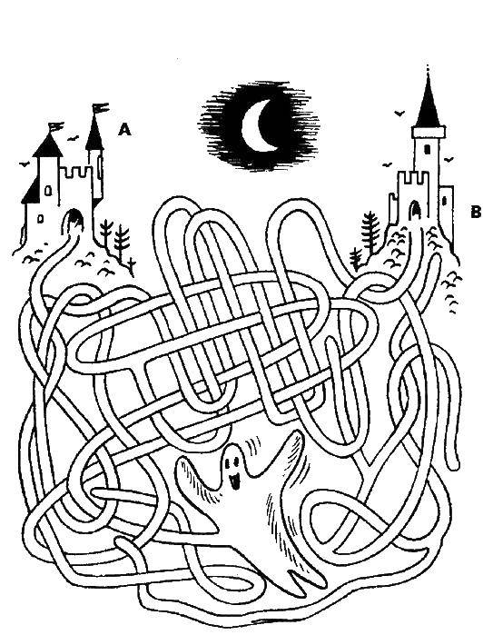 Coloring Bringing a Ghost to the castle. Category mazes. Tags:  Maze, logic.