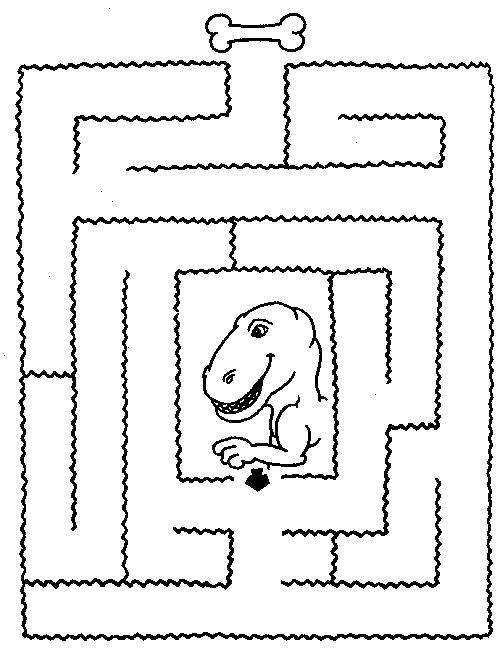 Розмальовки  Динозавр шукає кістка. Завантажити розмальовку лабіринт, динозавр.  Роздрукувати ,лабіринти,