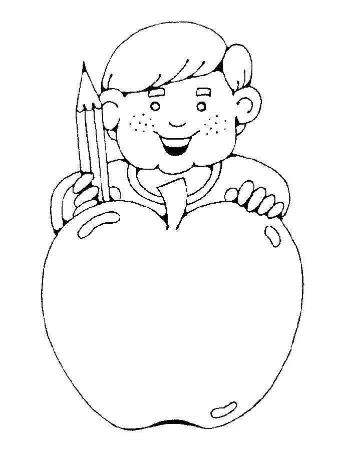 Название: Раскраска Яблоко и мальчик. Категория: яблоко. Теги: яблоко, фрукты.