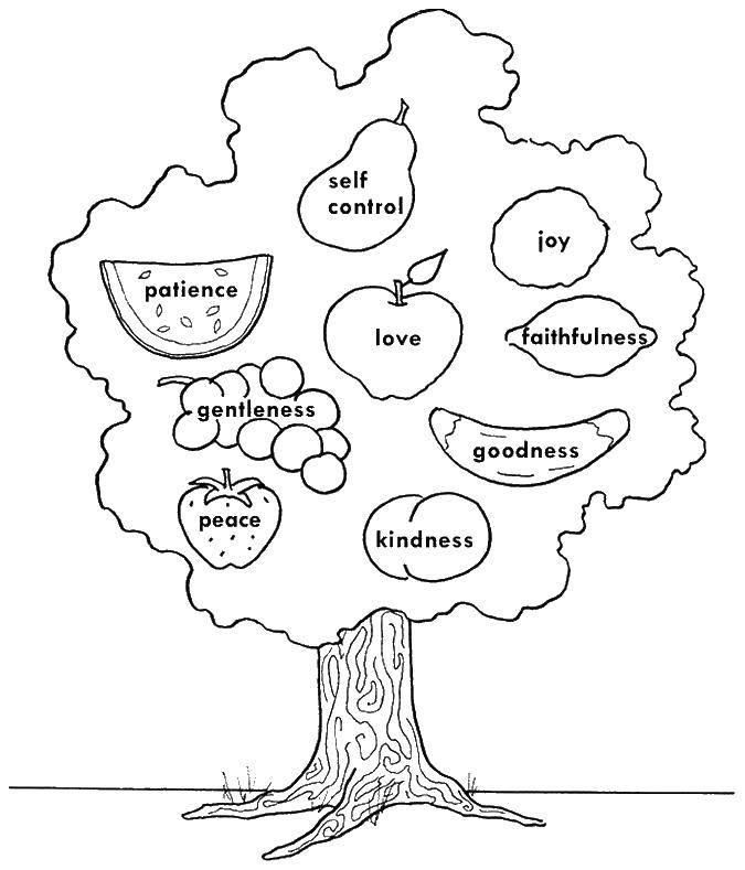 Coloring Tree with vegetables and fruits. Category English. Tags:  English, tree.
