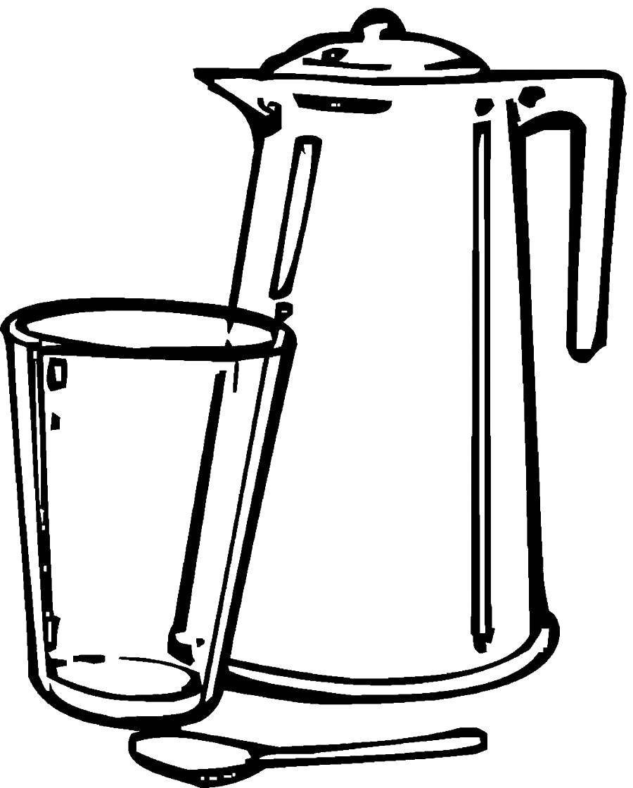 Coloring Tea kettle with glass. Category kettle. Tags:  kettle, Cup.