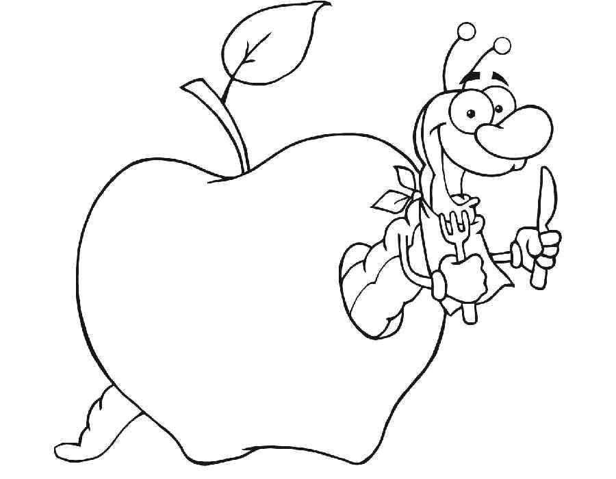 Название: Раскраска Червячок в яблочке. Категория: яблоко. Теги: фрукты, яблоко.