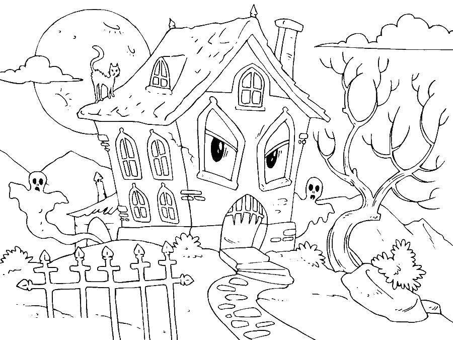 Coloring Haunted house. Category Halloween. Tags:  Halloween, Ghost, house.