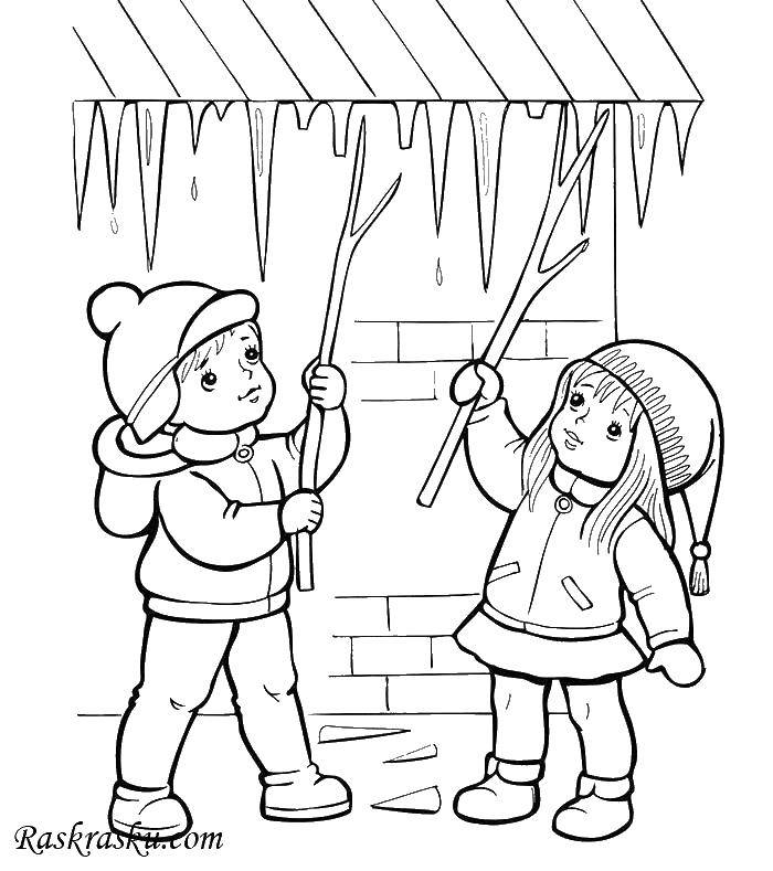 Coloring Children play. Category the icicle. Tags:  the icicles , children.