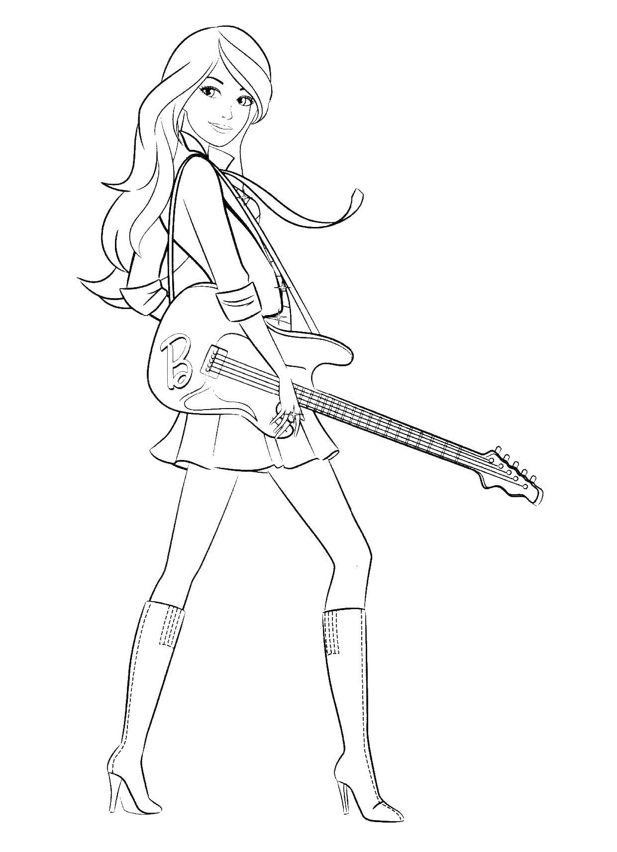 Название: Раскраска Барби музыкант. Категория: Барби. Теги: барби, гитара.
