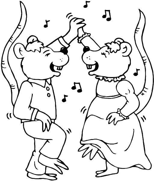 Coloring Mouse dance. Category rodents . Tags:  mouse, music.