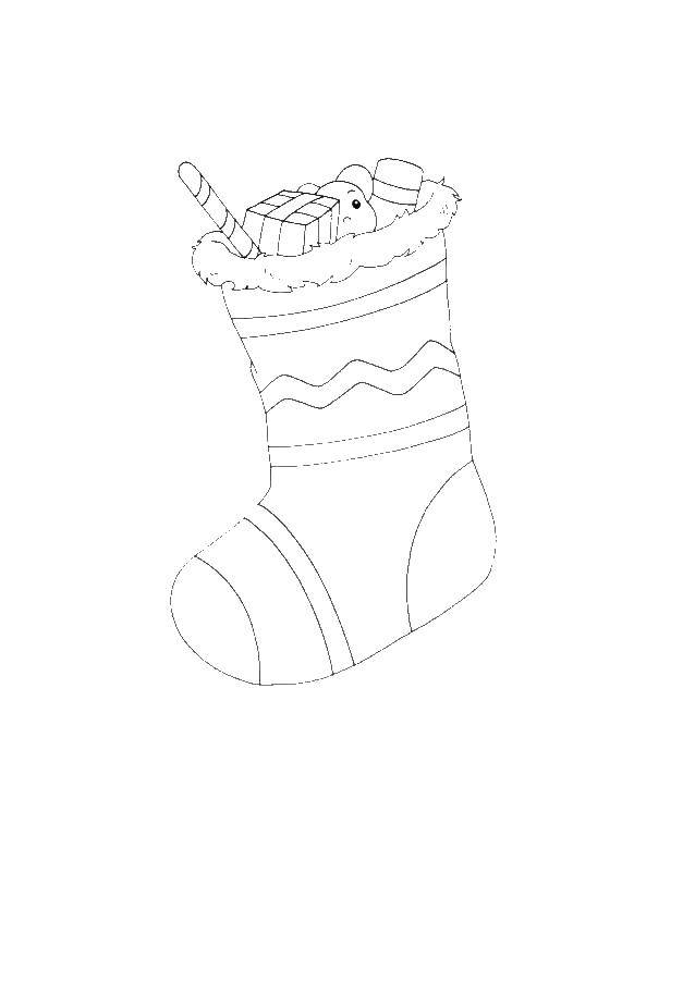 Coloring Sock with candy and toys. Category Christmas decorations. Tags:  candy, socks, toys.