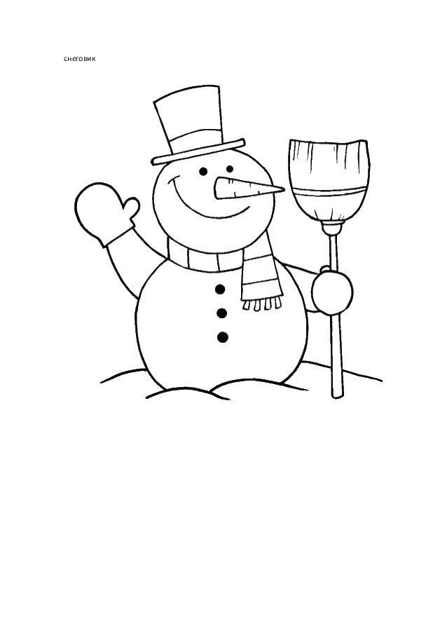 Coloring Snowman with broom. Category snowman. Tags:  snowman, broom.