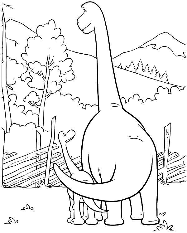 Название: Раскраска Апатозавр арло и его отец генри. Категория: хороший динозавр. Теги: хороший динозавр, Арло, апатозавр.