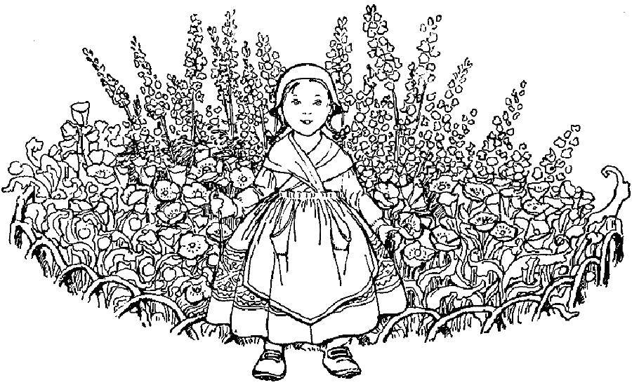 Coloring Girl with flowers. Category People. Tags:  girl , flowers.