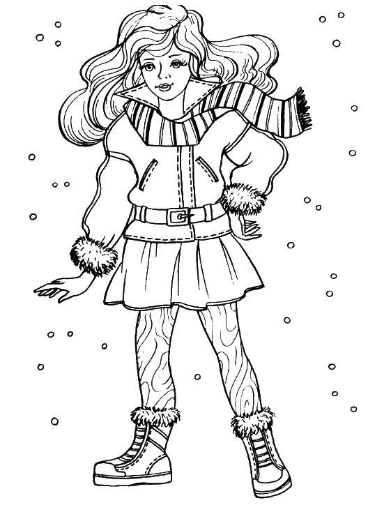 Coloring Girl in winter clothes. Category winter clothing. Tags:  clothing, girl.