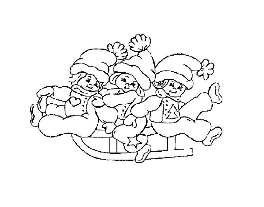Coloring Gnomes on sled. Category coloring. Tags:  dwarves, Sankyo.