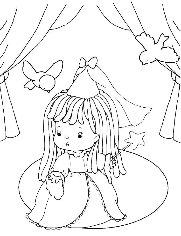 Coloring Doll fairy. Category toy. Tags:  doll, bird.