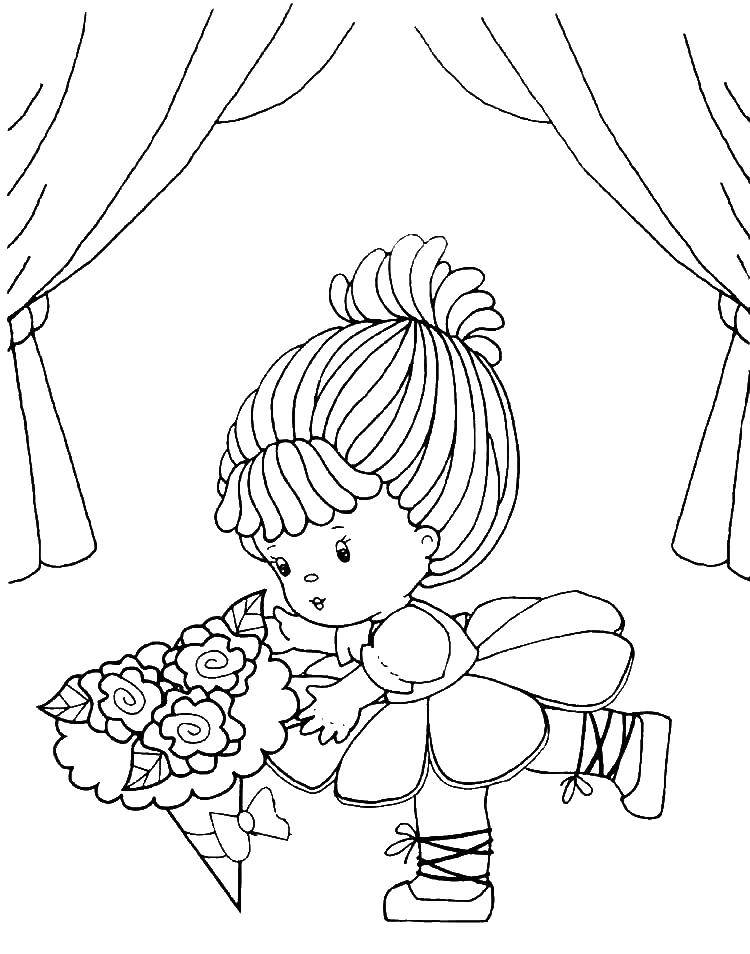 Coloring Doll and bouquet of flowers. Category toys. Tags:  doll, flowers.