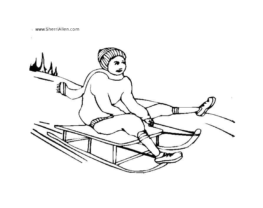 Coloring A boy on a sled. Category coloring. Tags:  boy, Sankyo.