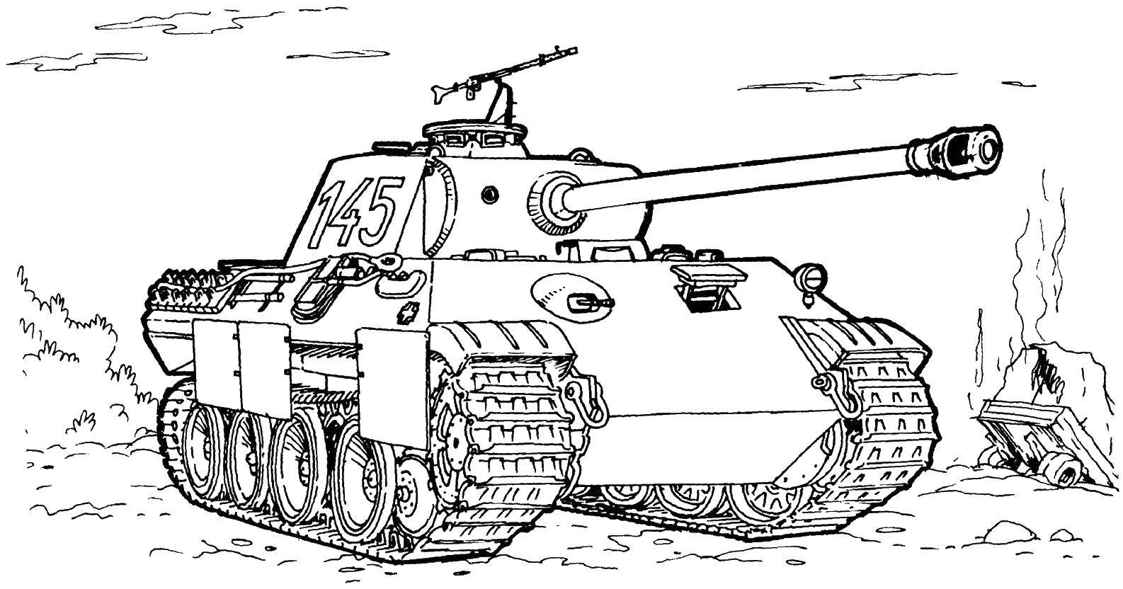 Детский рисунок танк черно белый