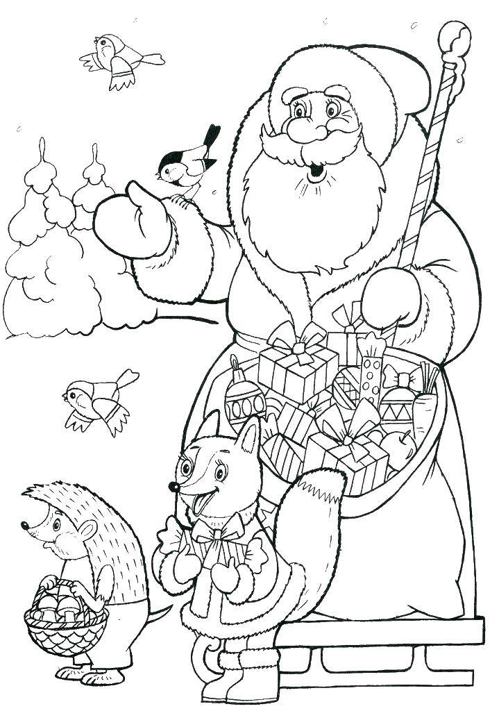 Название: Раскраска Дед мороз и подарки. Категория: дед мороз. Теги: дед мороз, подарки.