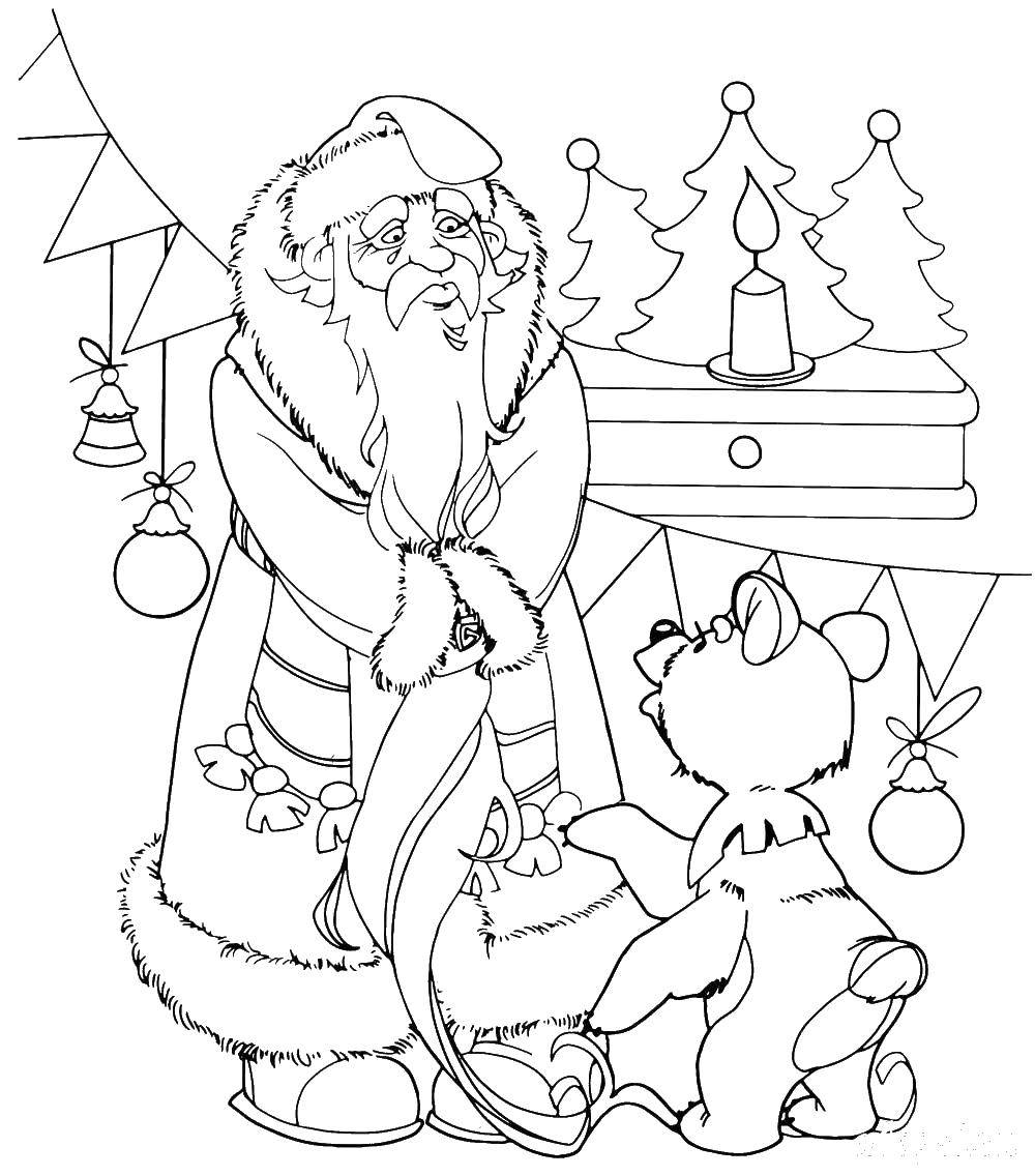Coloring Santa Claus with gifts. Category Santa Claus. Tags:  Santa Claus, snowman, snow maiden.