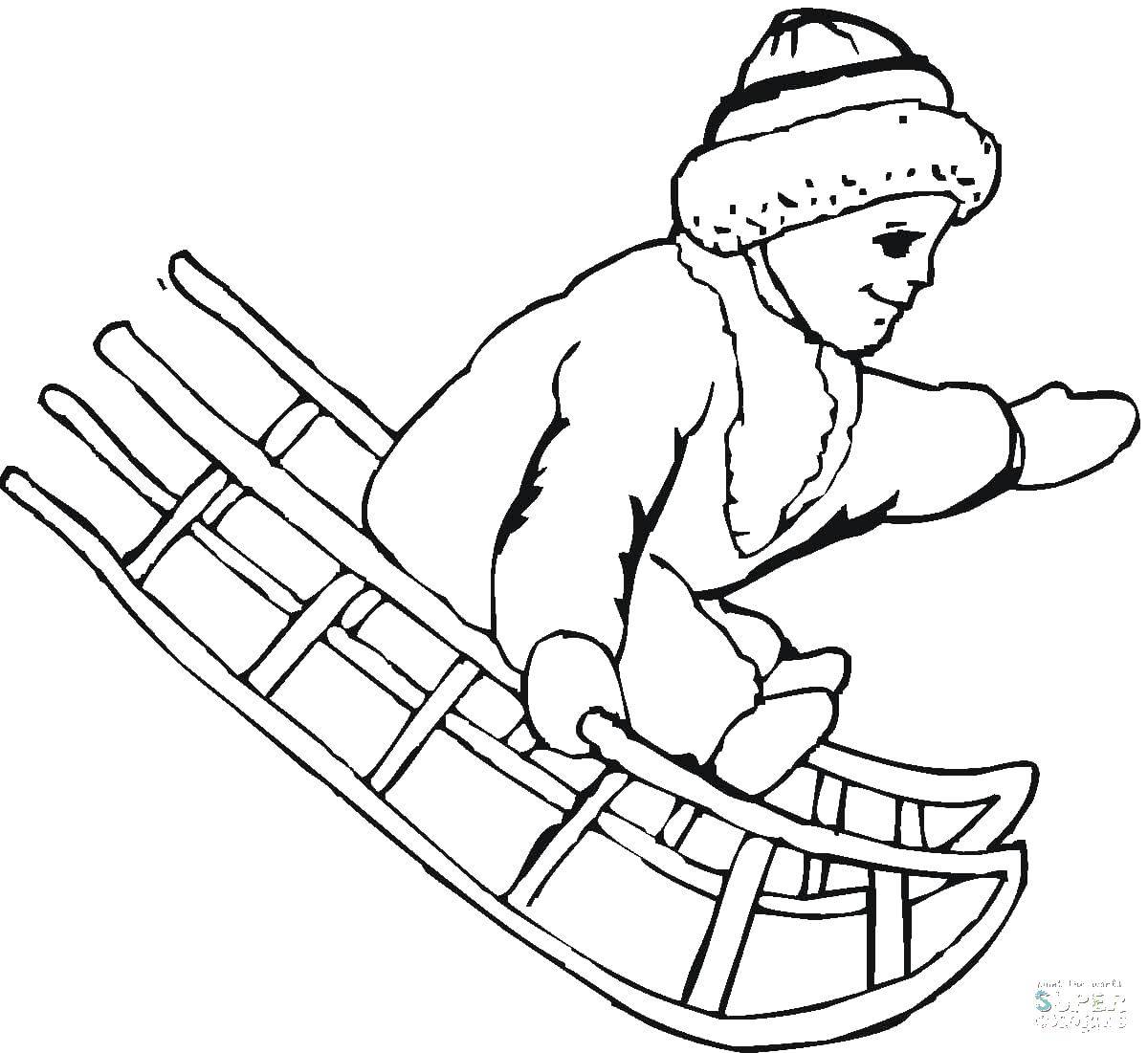 Coloring A boy on a sled. Category coloring for little ones. Tags:  Sankyo, boy.