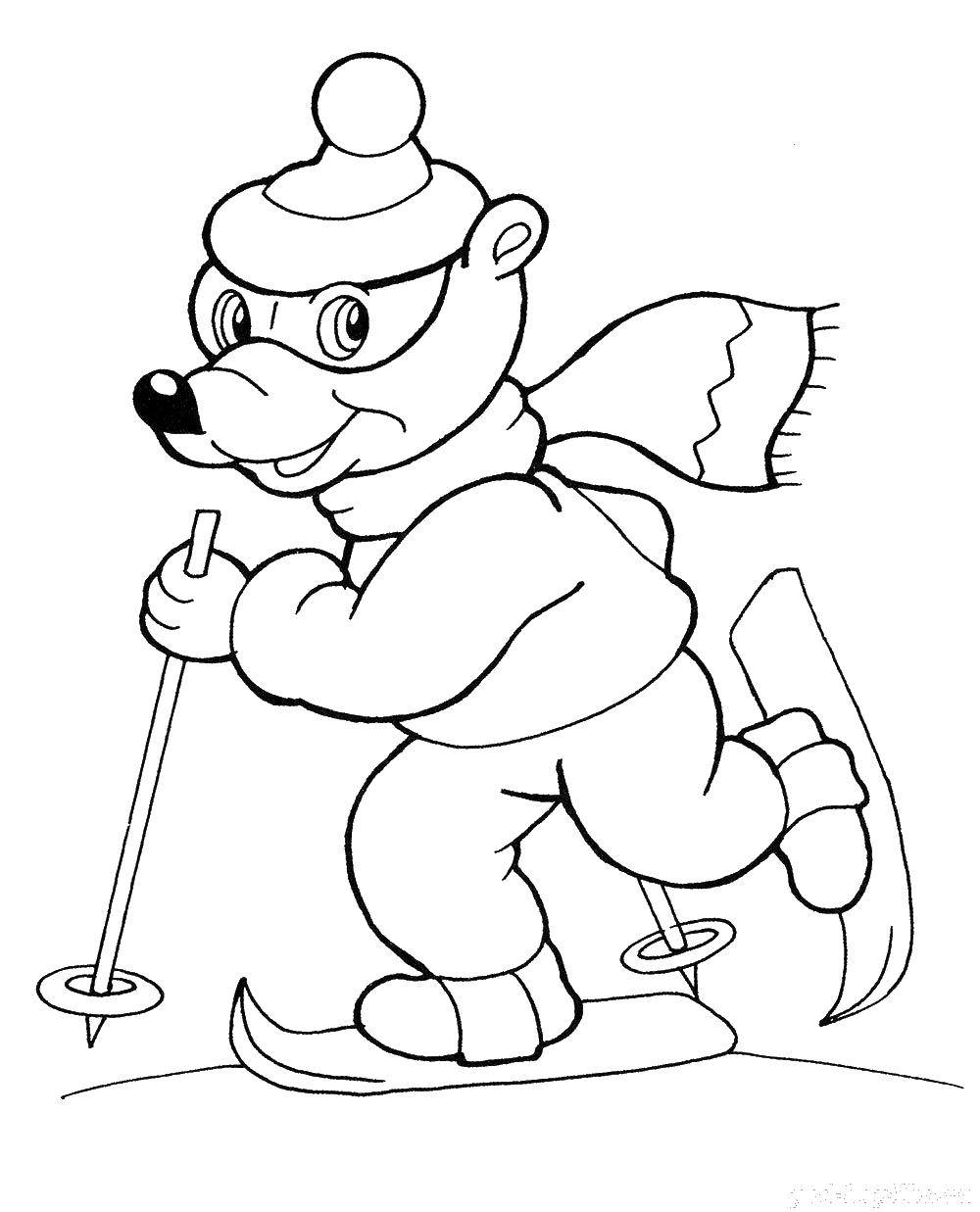 Название: Раскраска Микки на лыжах. Категория: Персонаж из мультфильма. Теги: микки, лыжи.