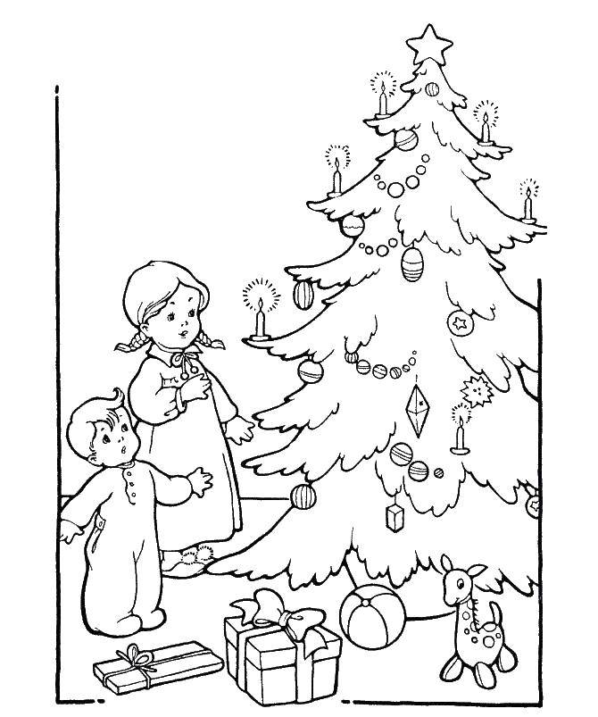 Coloring Christmas tree. Category coloring Christmas tree. Tags:  children, Christmas tree, gifts.