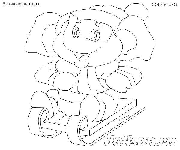 Coloring Elephant on a sled. Category coloring for little ones. Tags:  elephant, Sankyo.