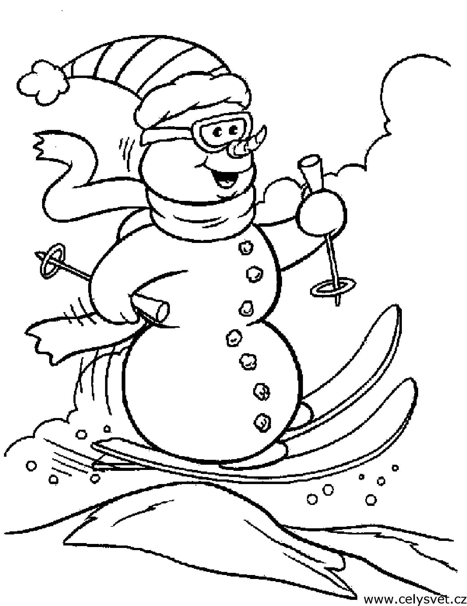 Coloring Snowman. Category snowman. Tags:  snowman, skiing.