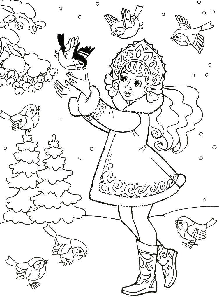 Coloring Maiden. Category maiden. Tags:  the snow maiden, birds.