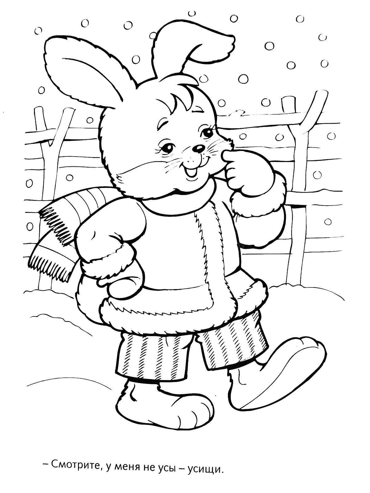 Coloring Bunny with a mustache. Category Fairy tales. Tags:  Bunny, winter.