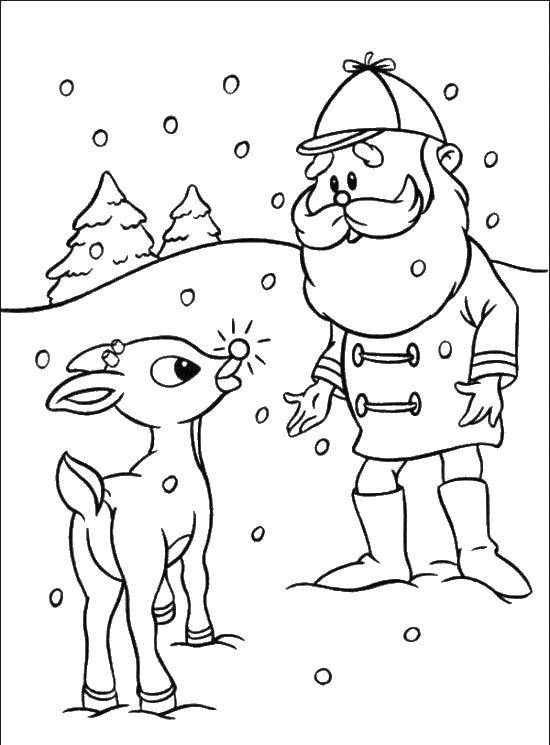 Название: Раскраска Дед мороз и олень. Категория: дед мороз. Теги: Дед мороз, олень.
