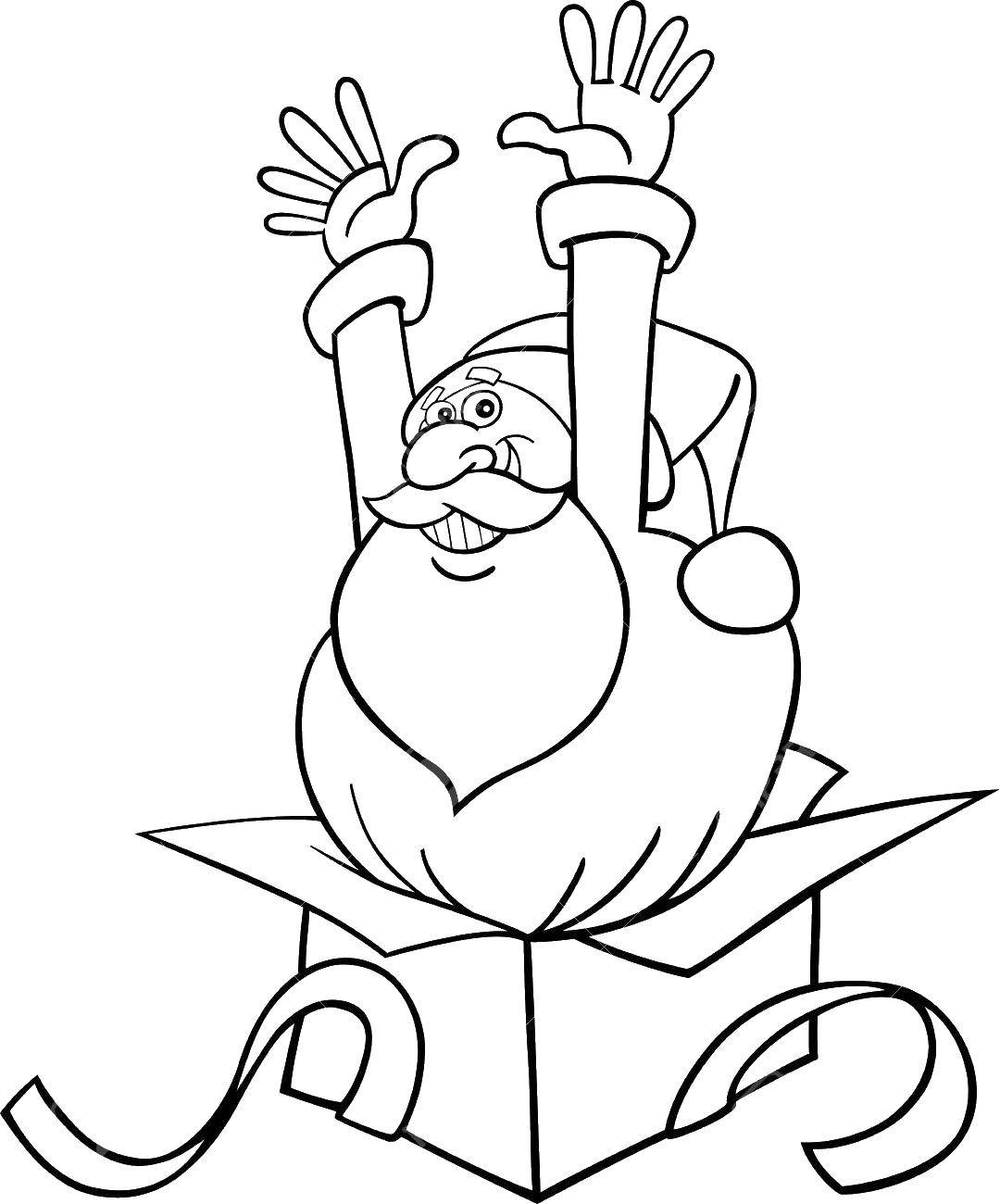 Coloring Santa Claus in gift box. Category coloring. Tags:  Santa Claus in box, .