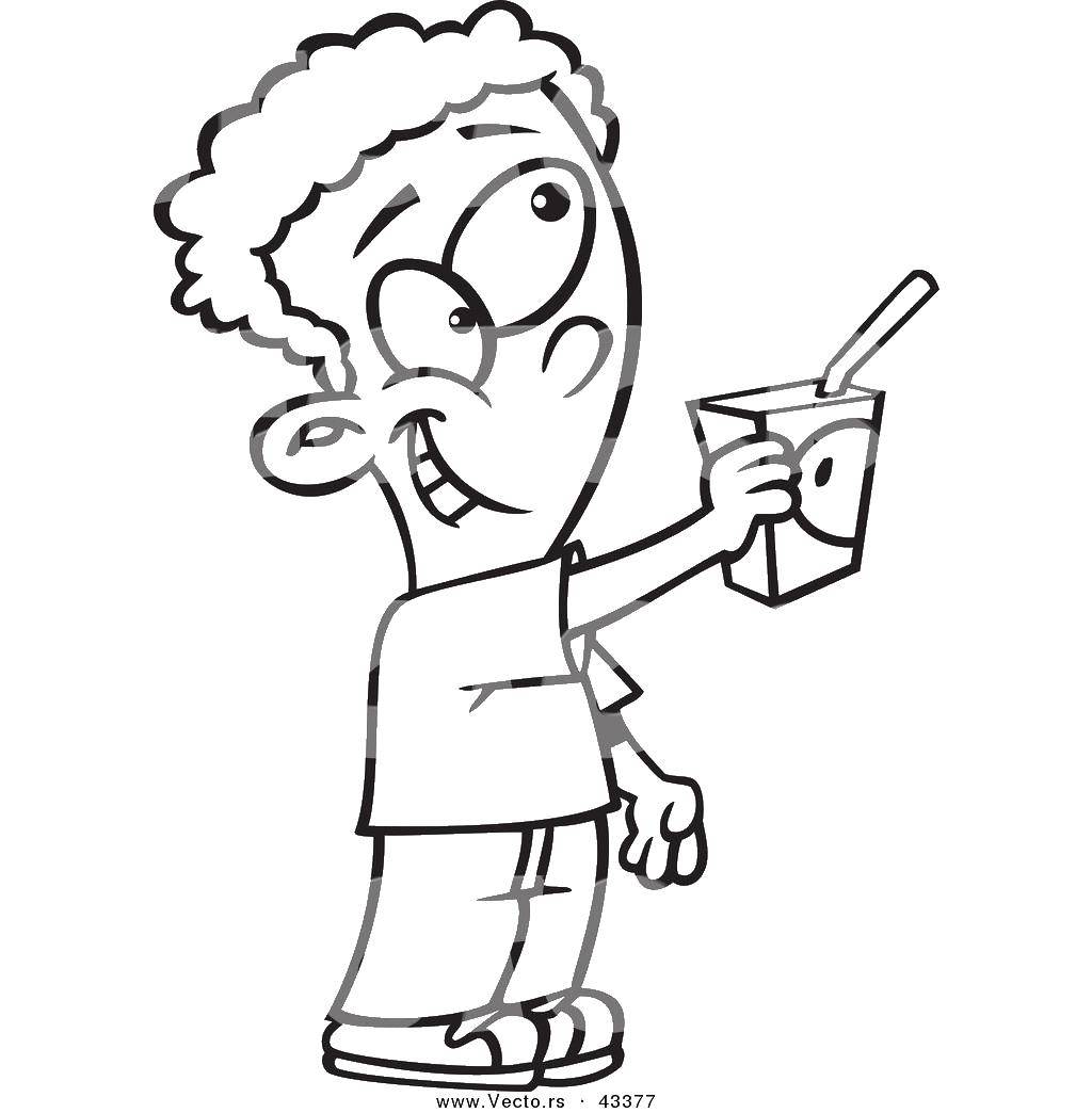 Coloring Boy with juice. Category coloring for little ones. Tags:  boy, juice, box.