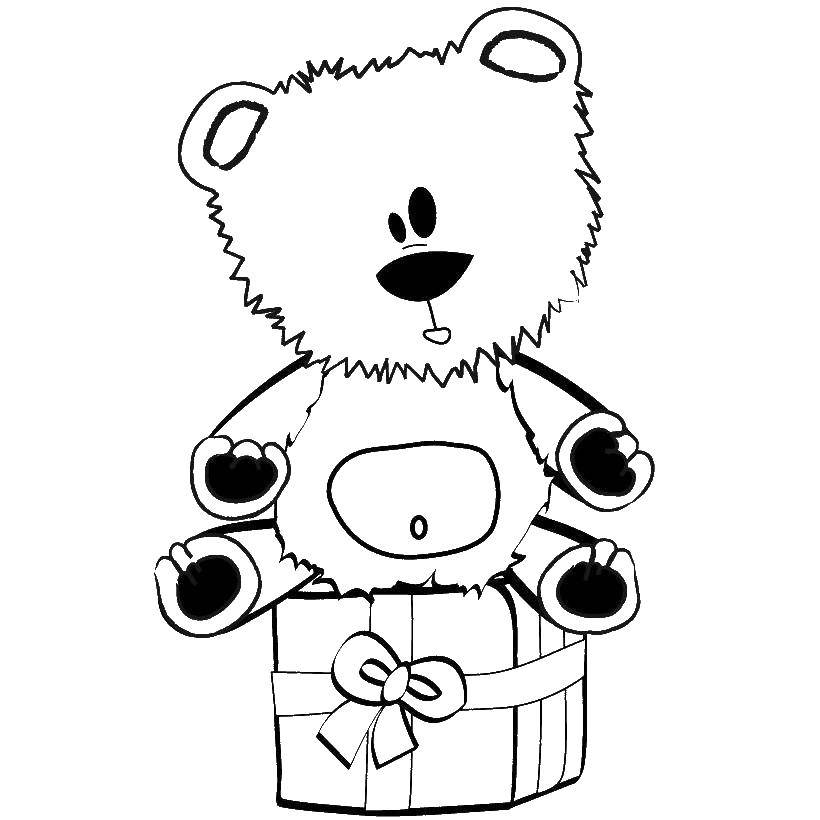 Название: Раскраска Подарочная коробка с медвеженком. Категория: подарки. Теги: подарки, медведь.