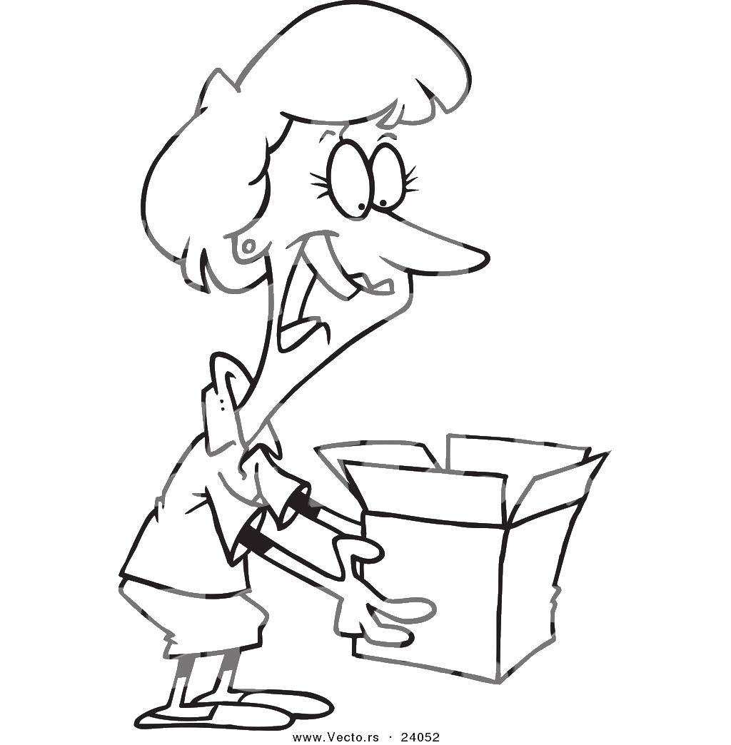 Coloring Woman with a box. Category coloring. Tags:  the woman, box.