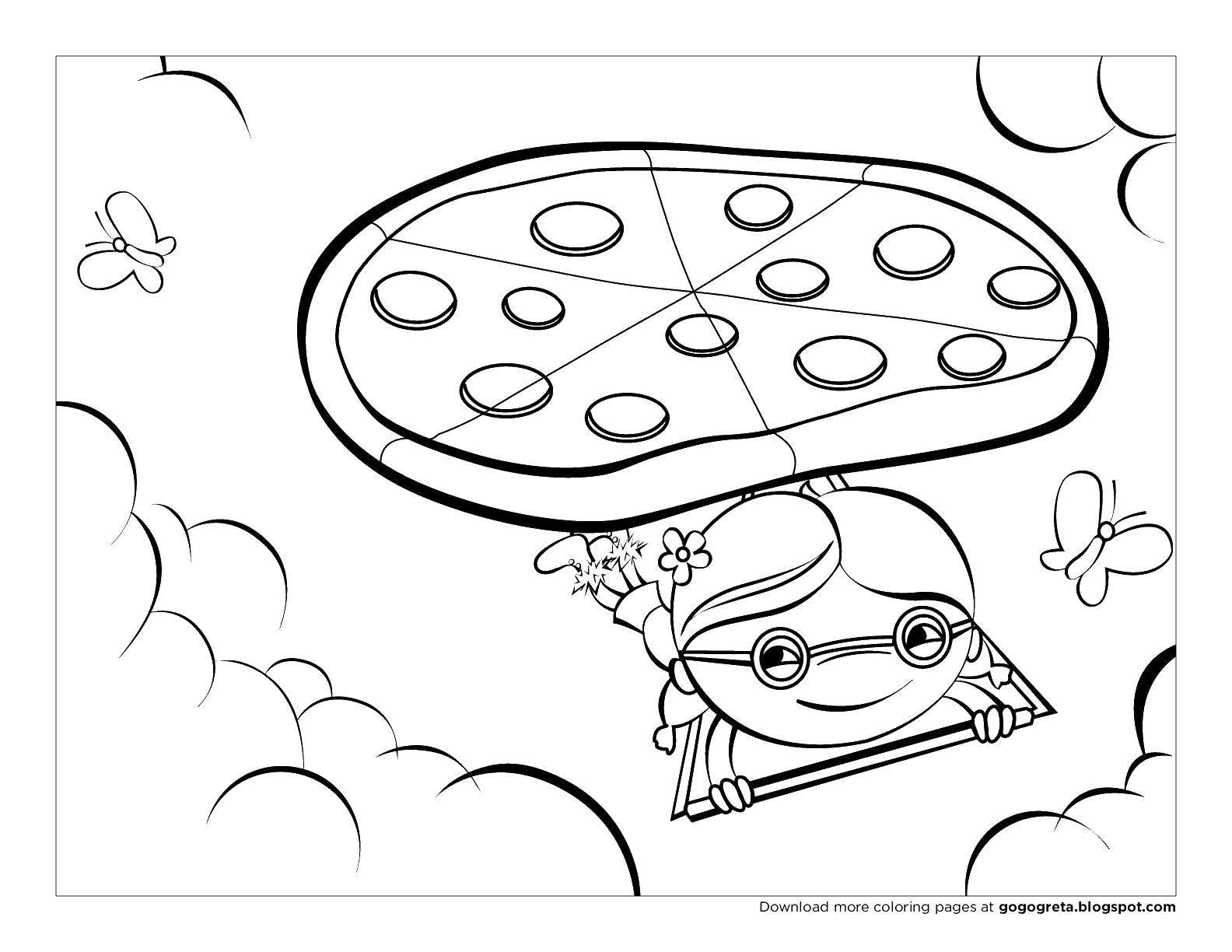 Название: Раскраска Девочка с пиццой. Категория: Еда. Теги: пицца, еда.