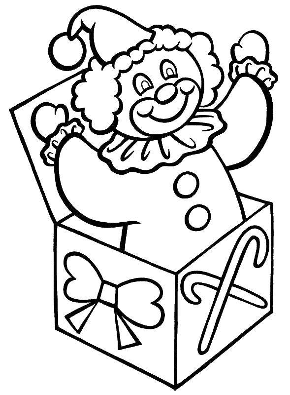 Название: Раскраска Клоун в коробке. Категория: игрушки. Теги: клоун, коробка.