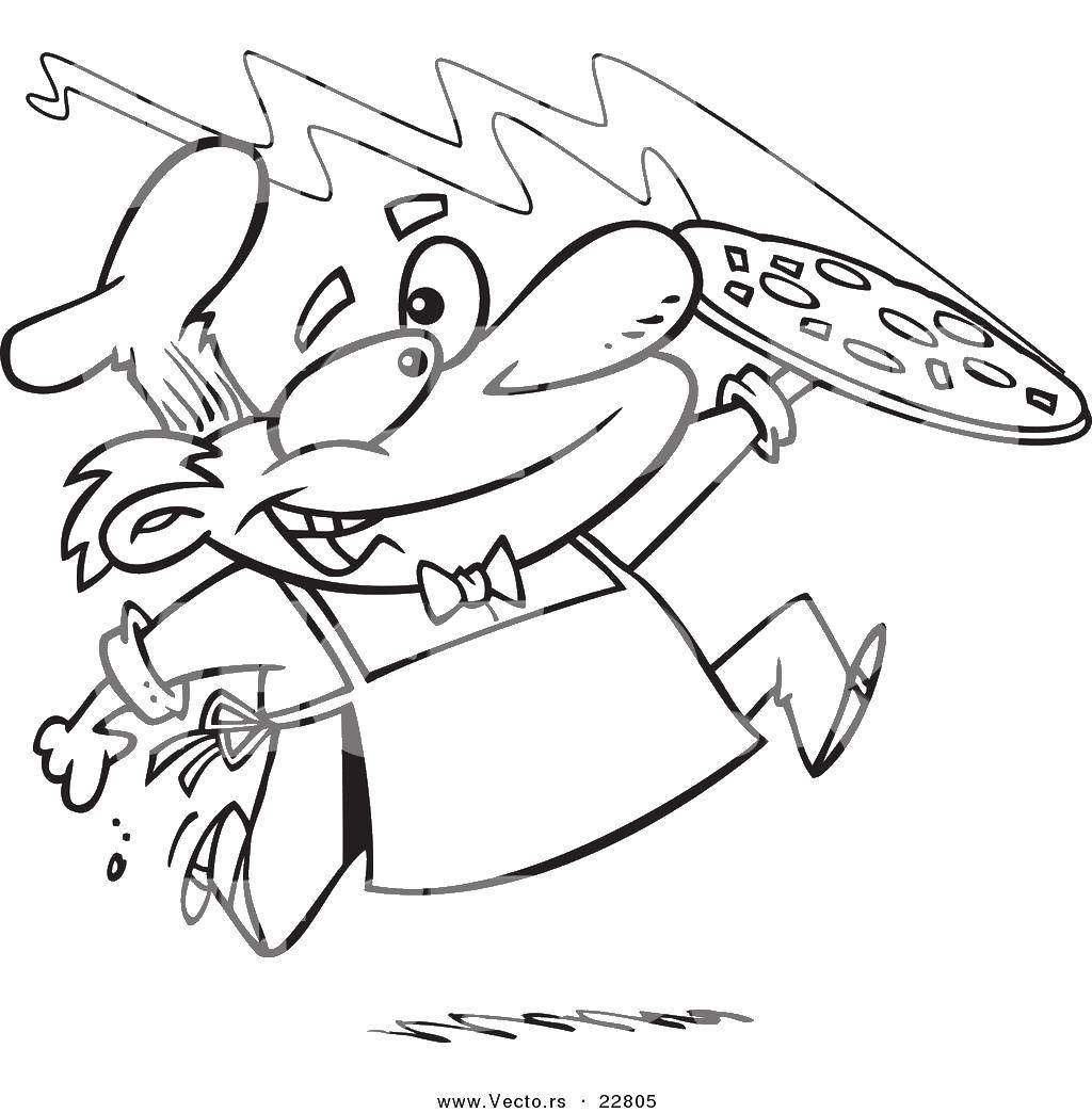 Название: Раскраска Повар с пиццам. Категория: Еда. Теги: пицца, еда.
