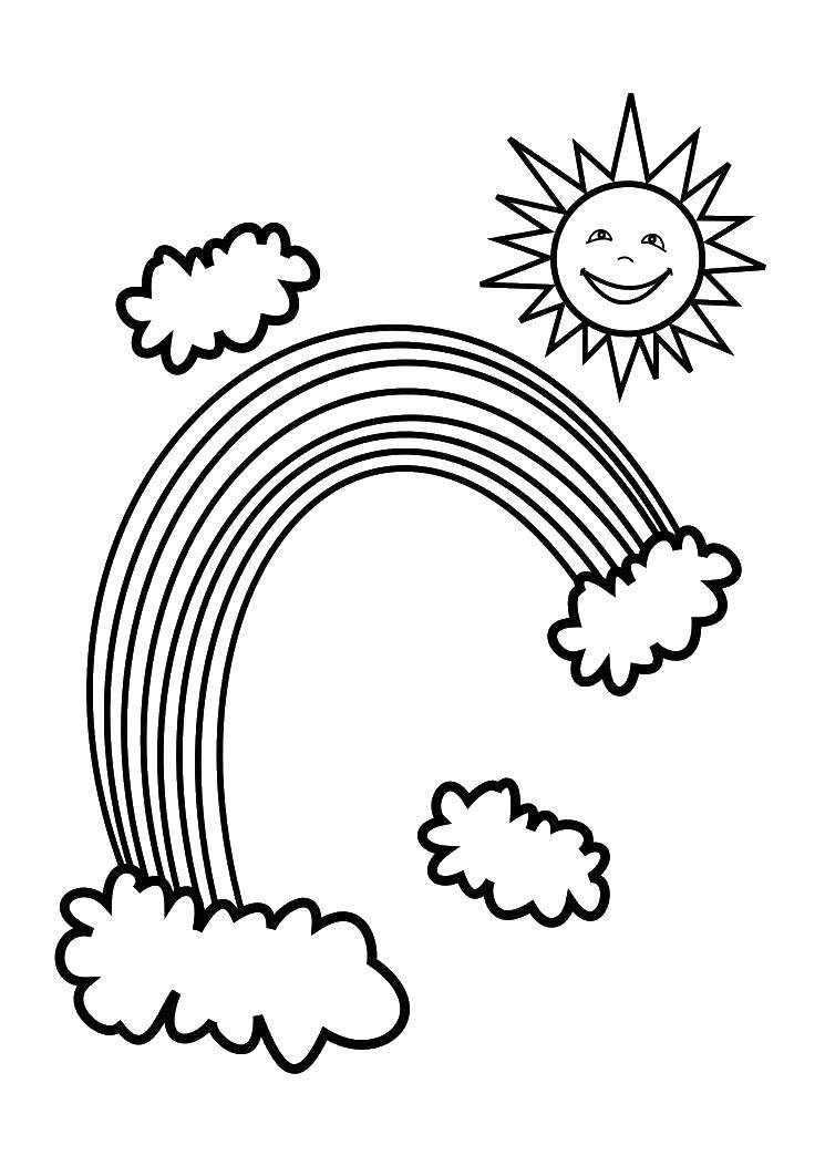 Название: Раскраска Радуга и солнце. Категория: погода. Теги: радуга, солнце.