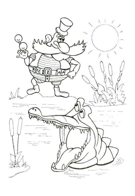 Розмальовки  Крокодил і пірат. Завантажити розмальовку доктор айболить, крокодил.  Роздрукувати ,доктор айболить,