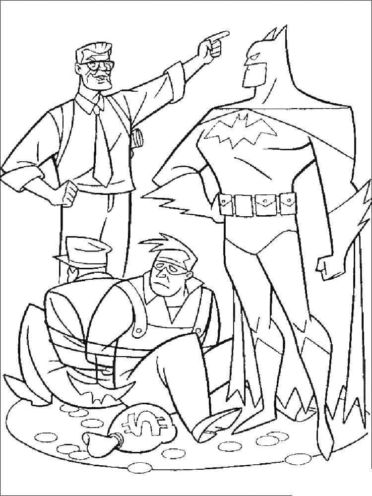 Coloring Batman caught prestupnikov. Category superheroes. Tags:  Batman, superheroes.