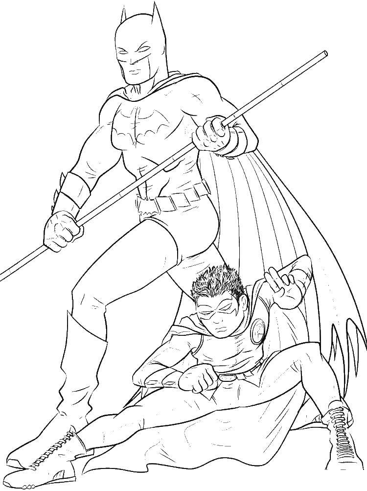 Coloring Batman teaches Robin. Category superheroes. Tags:  Batman, superheroes, Robin.