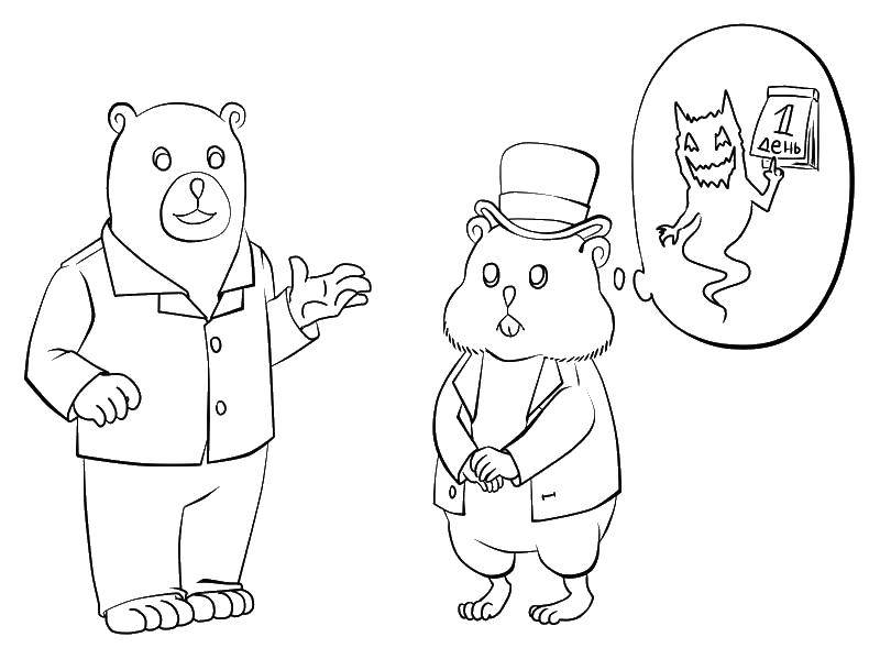 Coloring A hamster with a bear. Category rodents . Tags:  Hamster, rodent, crow.