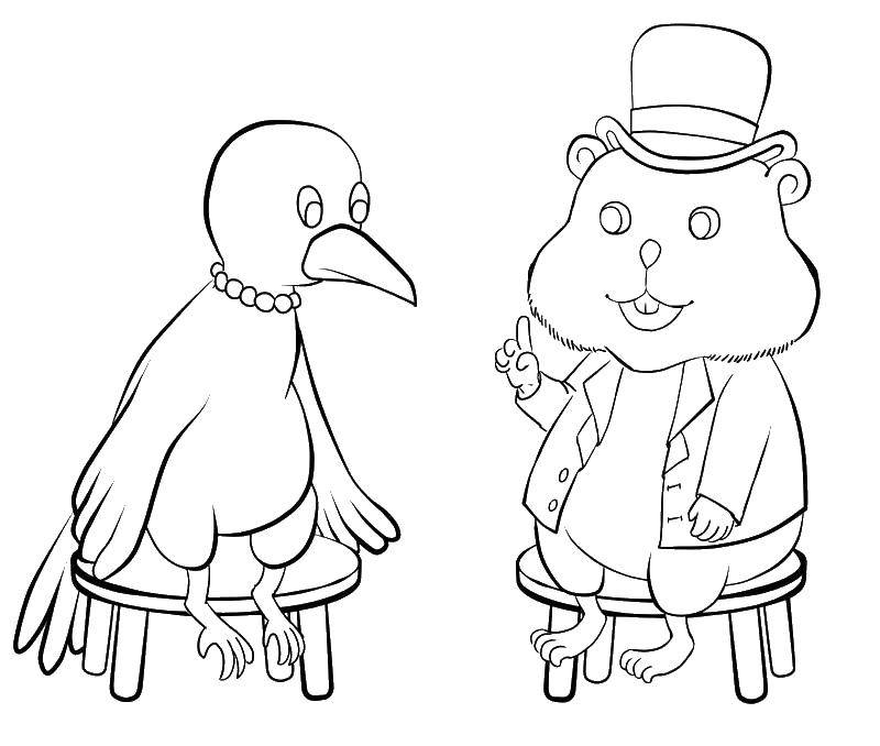 Coloring The hamster met a crow. Category rodents . Tags:  Hamster, gerbil.