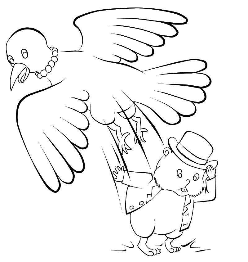 Coloring Crow let go of the hamster. Category rodents . Tags:  Hamster, rodent, crow, moon.