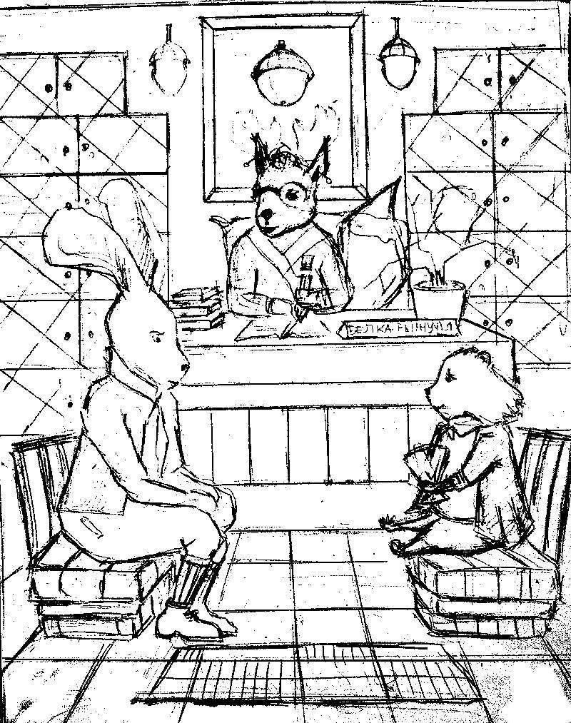 Название: Раскраска Хомяк разговаривает с зайцем. Категория: грызуны. Теги: Хомяк, грызун, ворона, медведь.