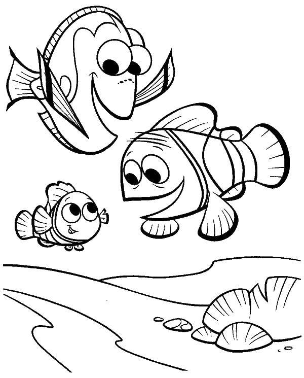 Название: Раскраска Немо с отцом и дори. Категория: Диснеевские мультфильмы. Теги: Немо, рыба, клоун.
