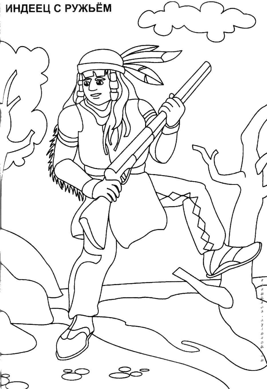 Coloring Armed Indian. Category for boys . Tags:  Warrior , Indian.